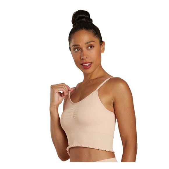 SPIRITUAL GANGSTER Hart Seamless Sports Bra Sz XS/S Nude Pink Ribbed Ruffle Yoga - Picture 6 of 10